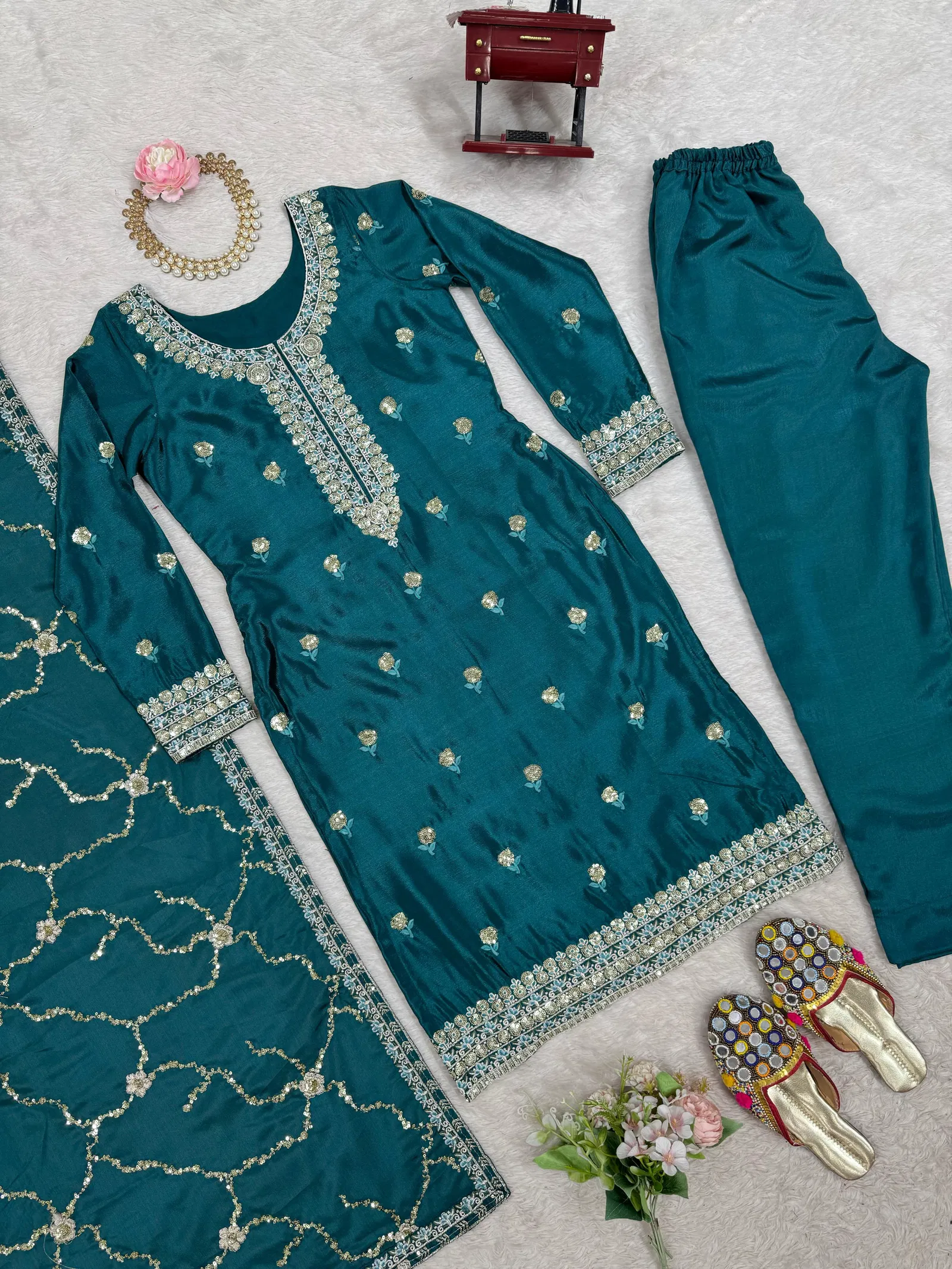 Sp 03 Chinon Silk Thred With Sequnce Work Top Bottom With Dupatta Best Wholesale Shop In Surat